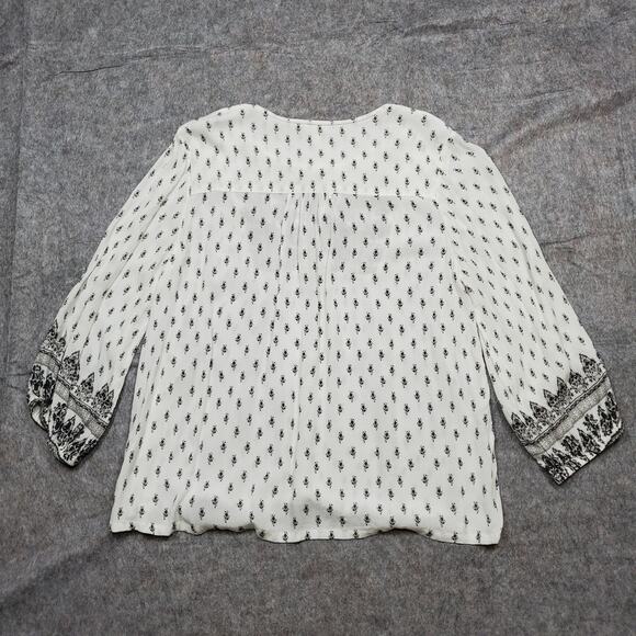 Garnet Hill Top Womens 12 Popover Paisley Boho Balloon Sleeve Tassel Tie Neck - Picture 6 of 10